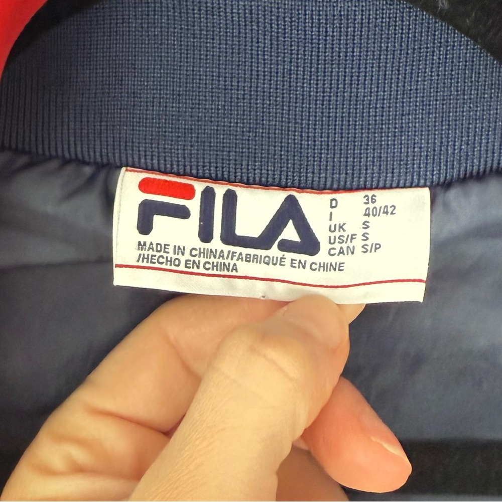 FILA Long Puffer Coat | Colorblock Red Navy White S - Picture 8 of 9